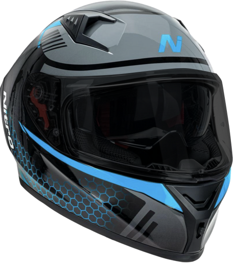 NITRO N501 HELMET - BLACK/GUNMETAL/BLUE:  Exclusive Combo Promo with Free Spare Clear Visor!