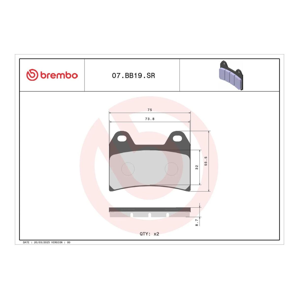 Brembo Xtra Sinter Front Brake Pads 07BB19SR