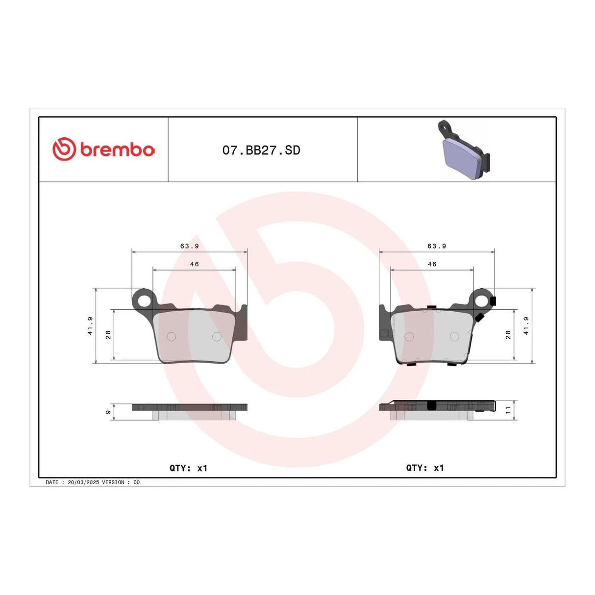 Brembo Prime Sinter Rear Brake Pads 07BB27SD