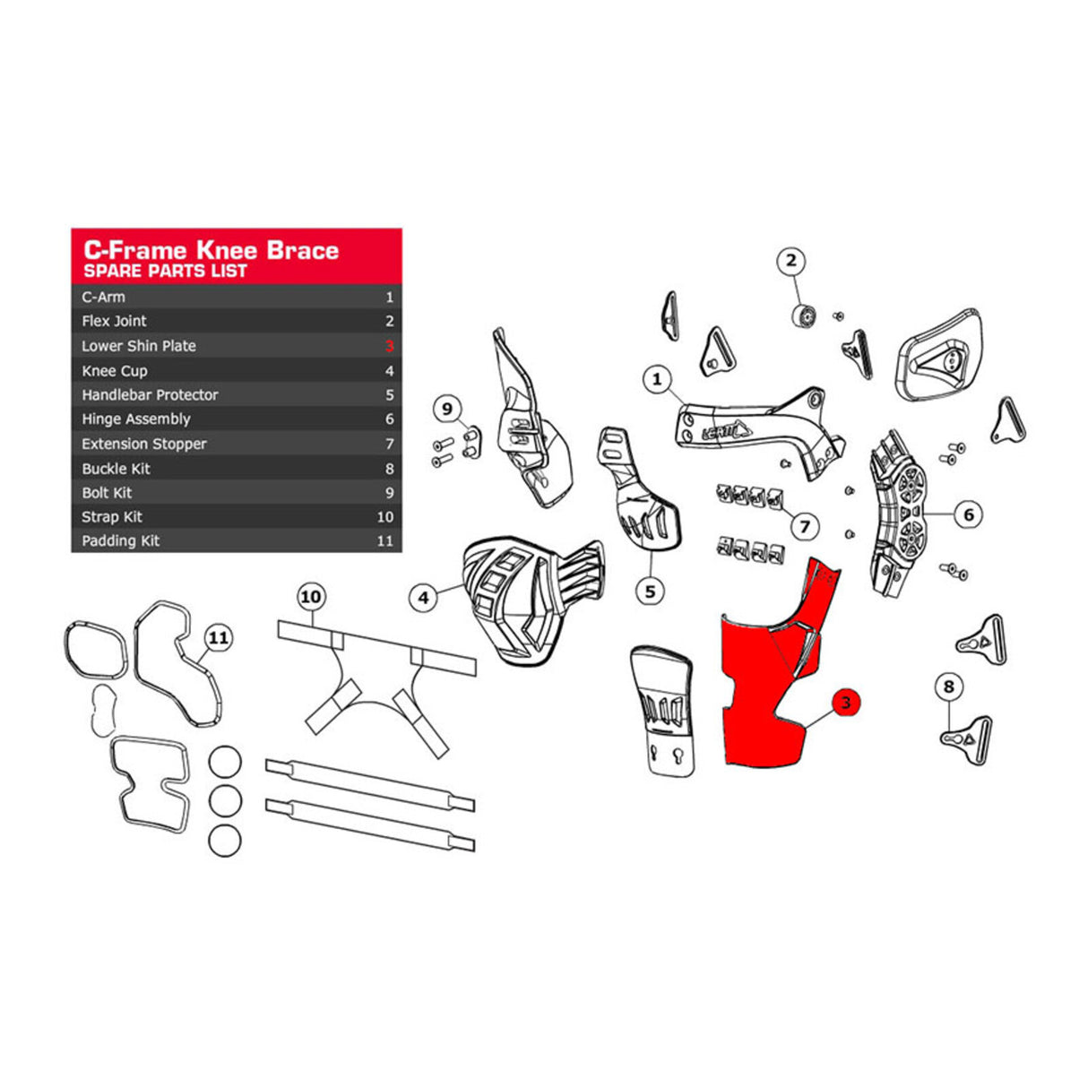 Leatt Lower Shin Plate C-Frame - Carbon Left