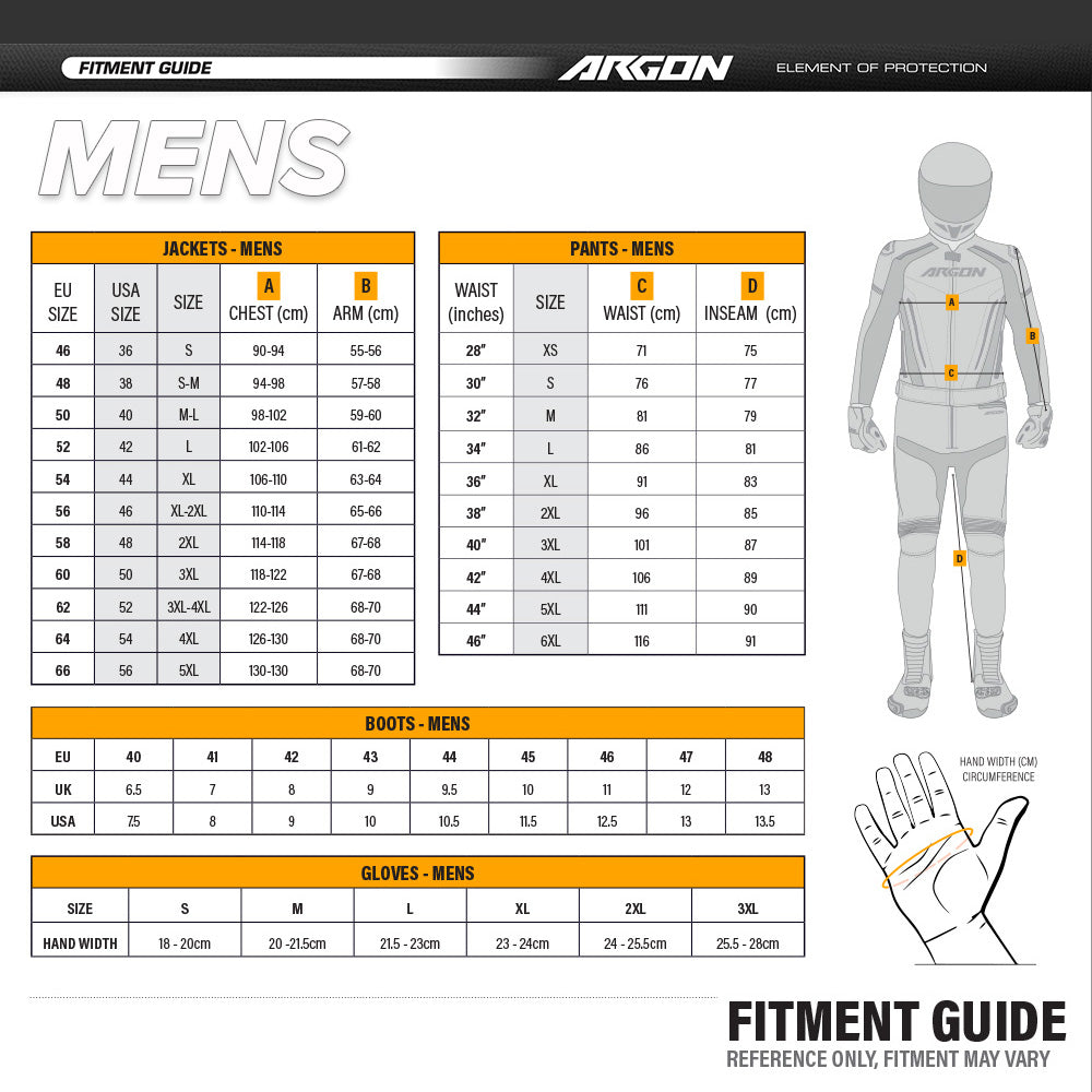 ARGON Fitment Guide - Mens