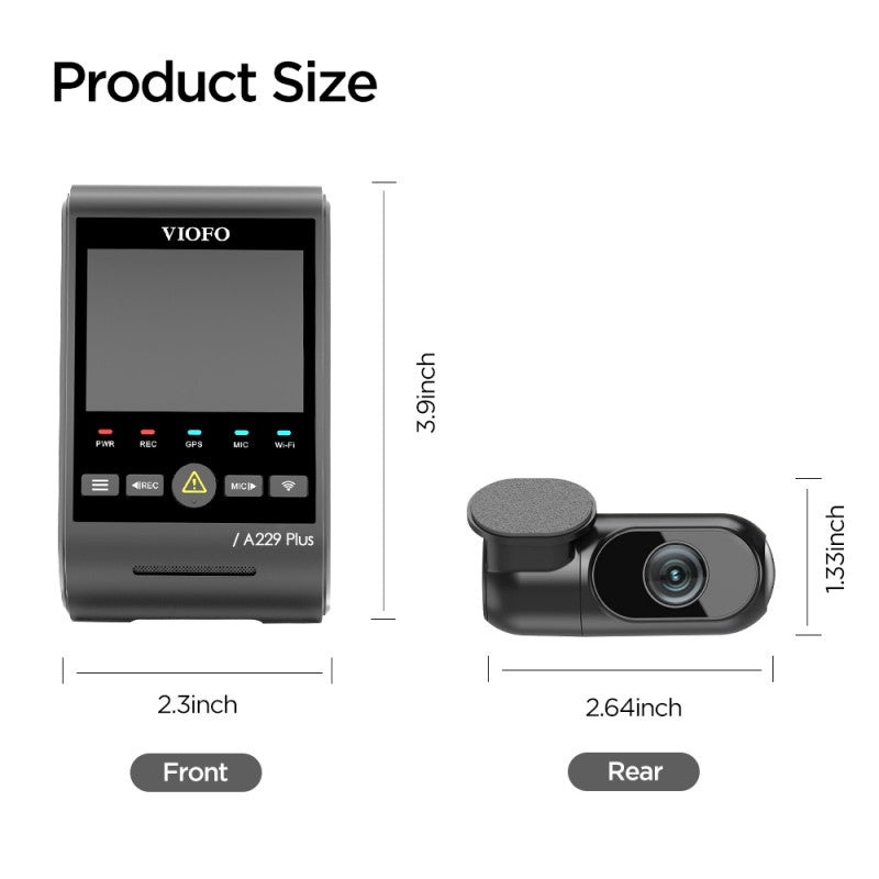 VIOFO DASHCAM A229 PLUS 2K FRONT + 2K REAR 5GHZ WIFI + GPS