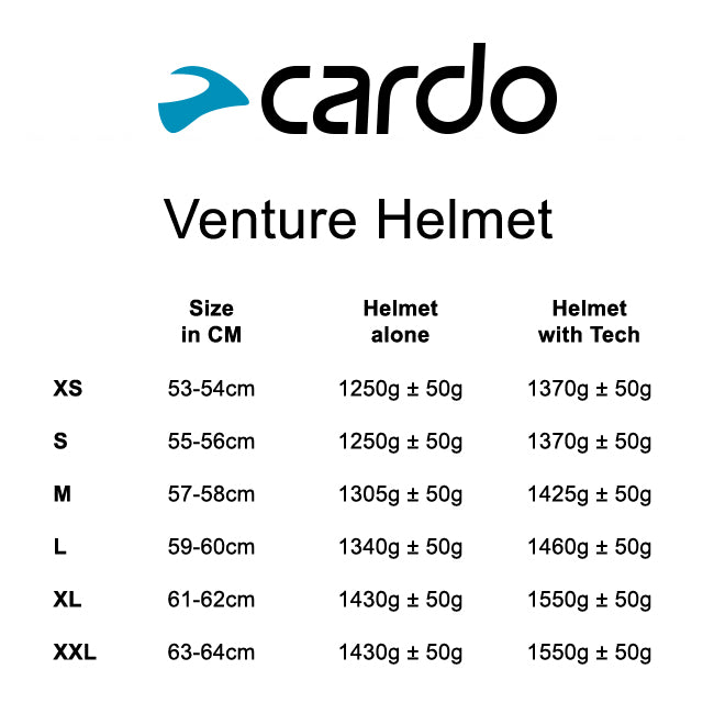 Cardo Venture size chart