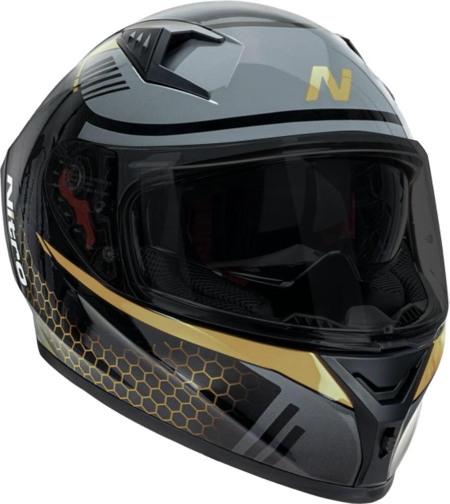 NITRO N501 HELMET - BLACK/GUNMETAL/GOLD:  Exclusive Combo Promo with Free Spare Clear Visor!