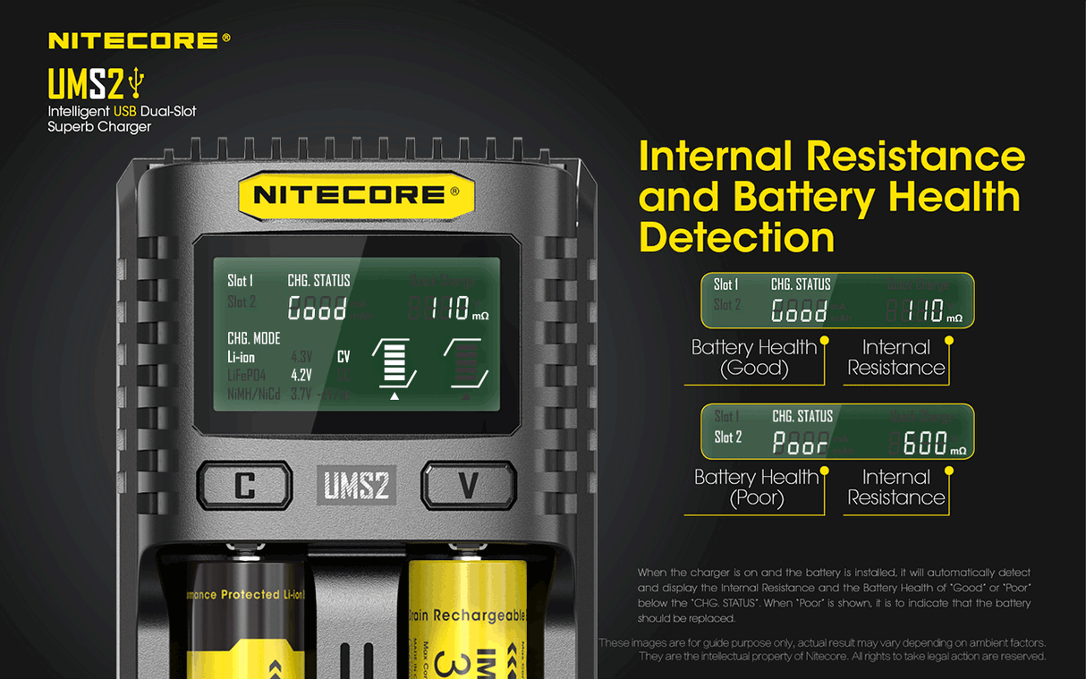 NITECORE UMS2 INTELLIGENT BATTERY CHARGER USB DUAL SLOT SUPERB CHARGER