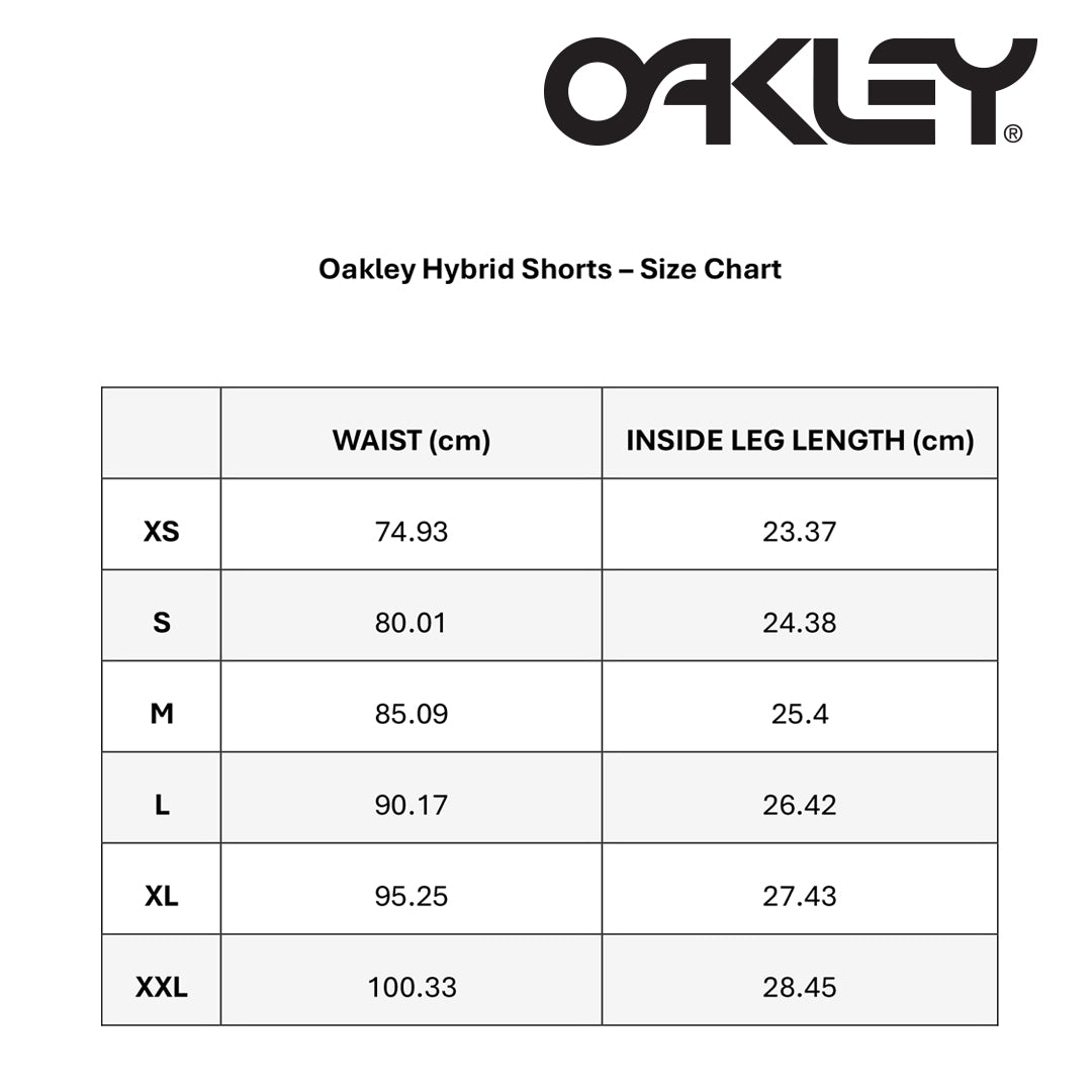 Oakley Hybrid Shorts Size Chart