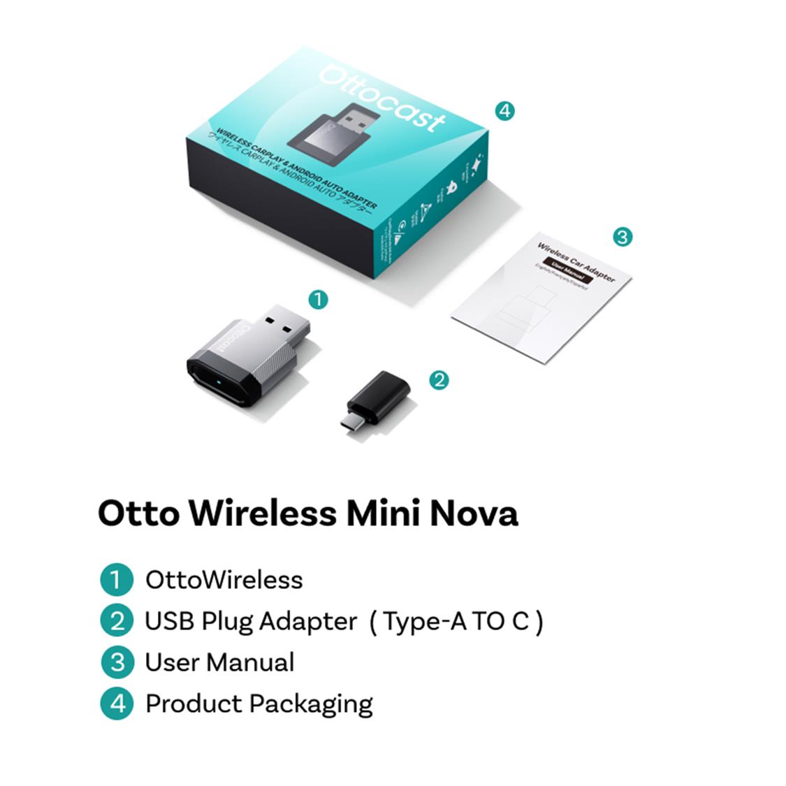 OTTOCAST CARPLAY & ANDROID AUTO WIRELESS MINI USB ADAPTER 2-IN-1