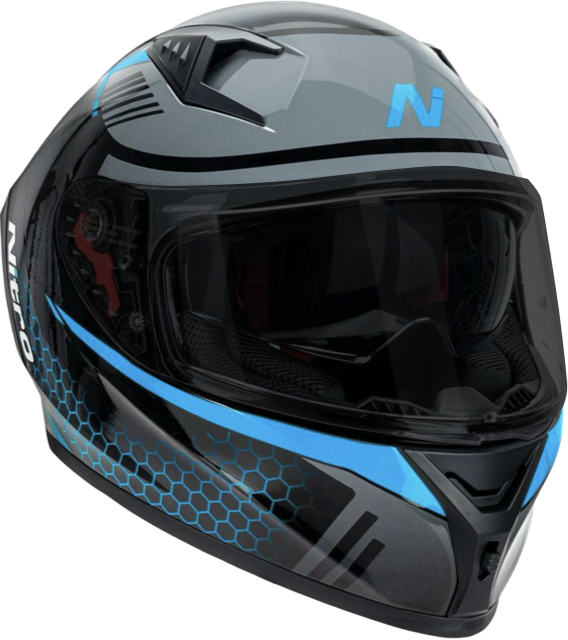 NITRO N501 HELMET - BLACK/GUNMETAL/BLUE:  Exclusive Combo Promo with Free Spare Clear Visor!