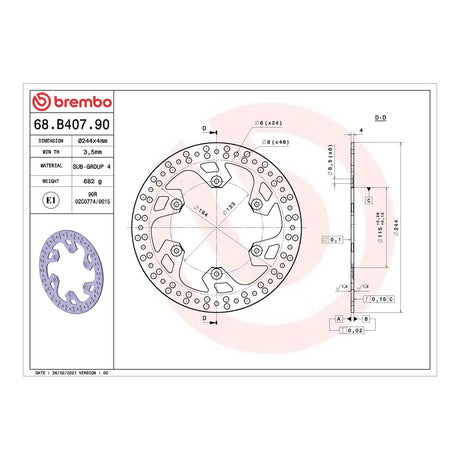 Brembo Prime Serie Oro Rear Brake Disc 68B40790