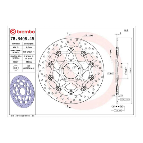 Brembo Prime Serie Oro Front Brake Disc 78B40845