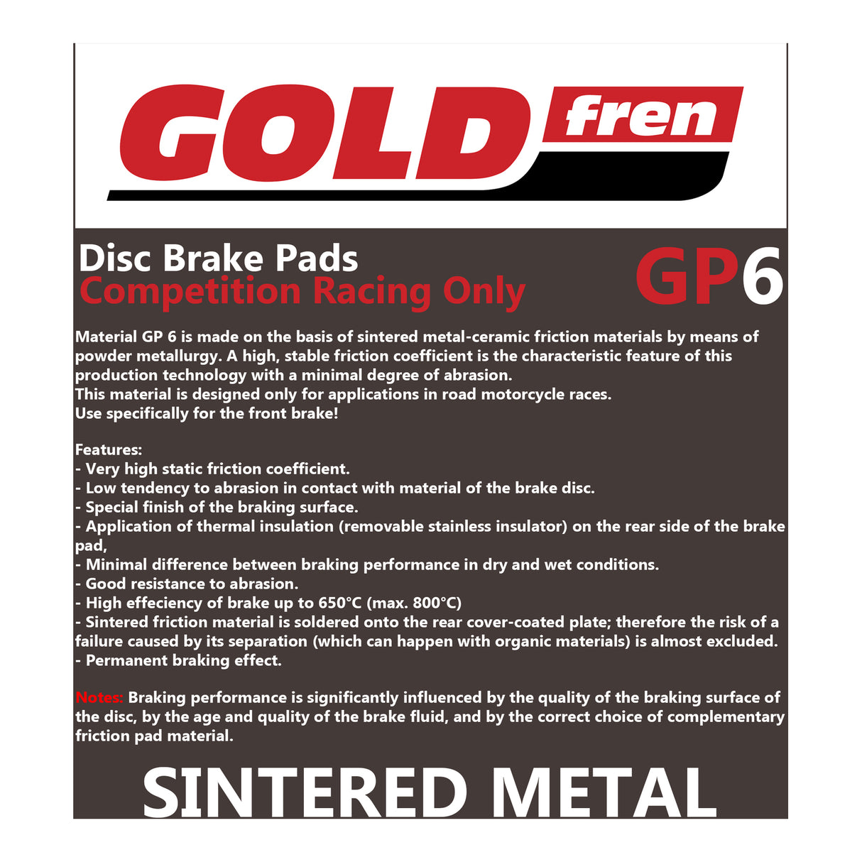 GOLDfren Brake Pads - GP6 Sintered Racing