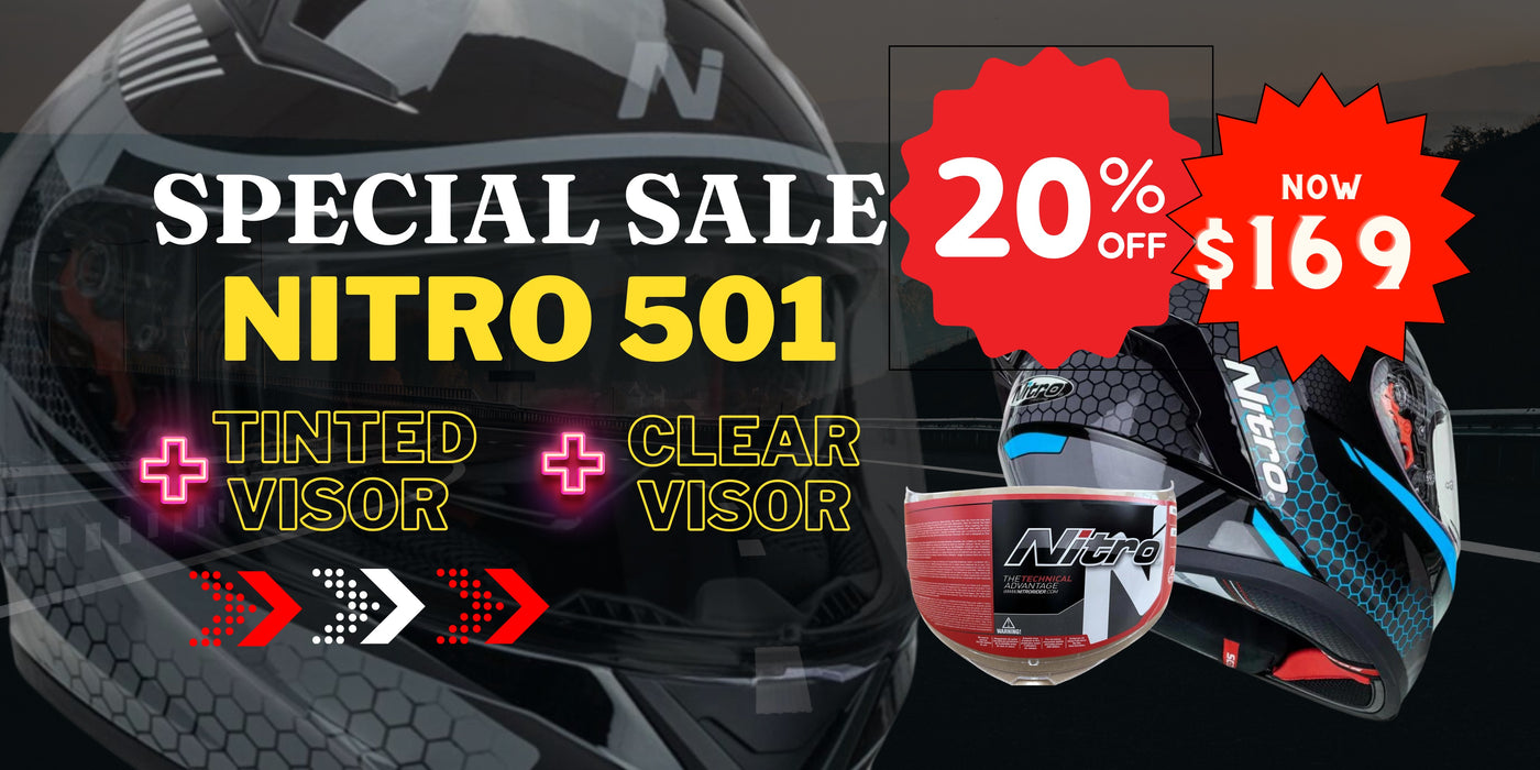 NITRO N501 HELMET: EXCLUSIVE COMBO PROMO WITH FREE SPARE CLEAR VISOR!