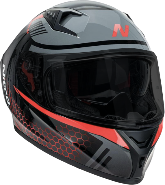 NITRO N501 HELMET - BLACK/GUNMETAL/RED: Exclusive Combo Promo with Free Spare Clear Visor!